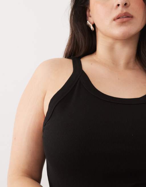 ASOS DESIGN Curve - Sort ribstrikket tanktop-midikjole, 3 af 4