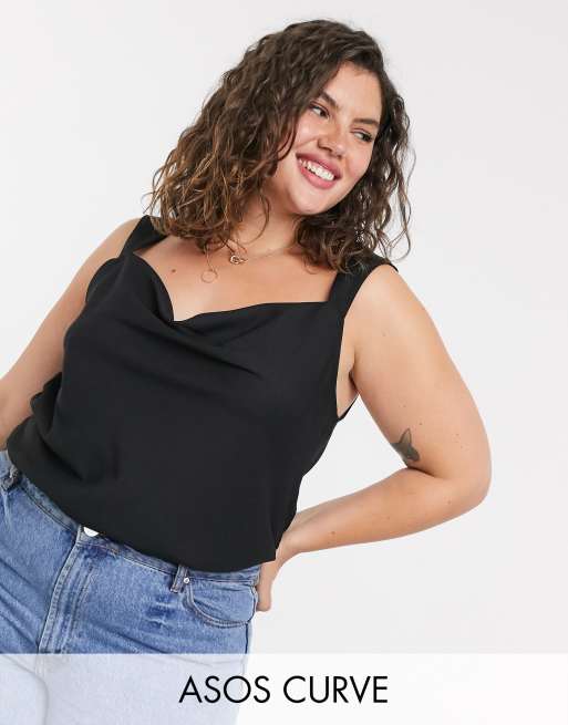 ASOS DESIGN Curve - Sort ærmeløs top med vandfaldsudskæring
