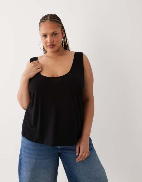 ASOS DESIGN Curve - Sort semitransparent tanktop med dyb rund hals - view 1