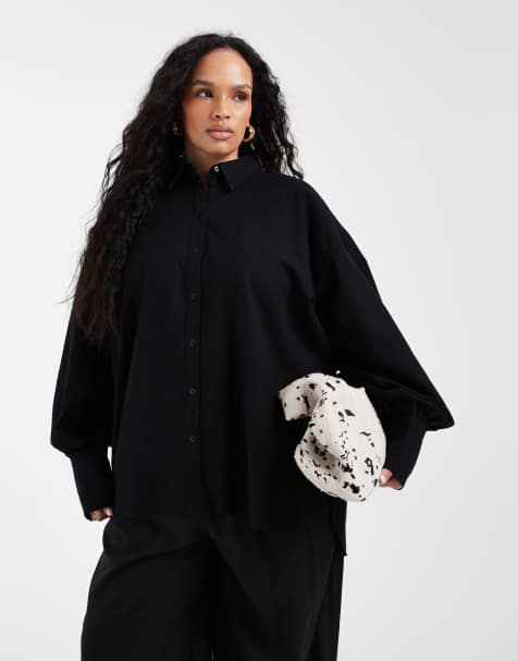 ASOS DESIGN Curve - Sort skjorte med hørlook - view 1