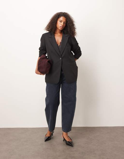 ASOS DESIGN Curve - Sort skræddersyet afslappet blazer, 2 af 4