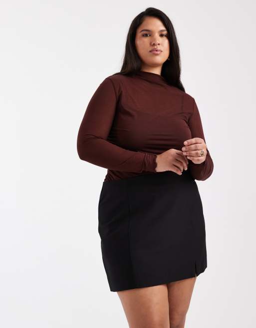 ASOS DESIGN Curve - Sort skræddersyet mininederdel med slids, 2 af 5