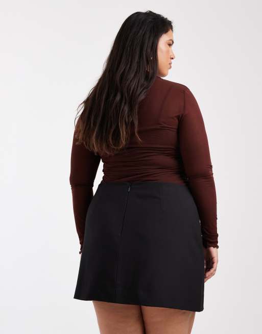 ASOS DESIGN Curve - Sort skræddersyet mininederdel med slids, 3 af 5