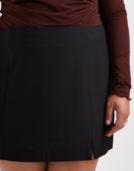ASOS DESIGN Curve - Sort skræddersyet mininederdel med slids, 4 af 5