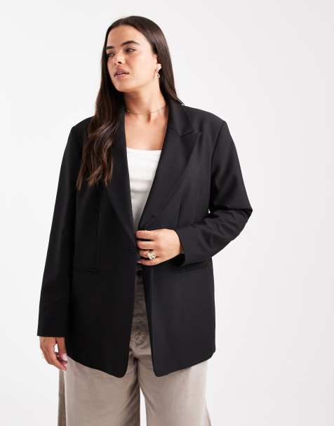 ASOS DESIGN Curve - Sort, skræddersyet og afslappet blazer - view 1