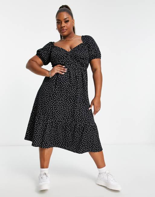 ASOS DESIGN Curve - Sort slå-om-midikjole med tekstur og hvide prikker, 4 af 4