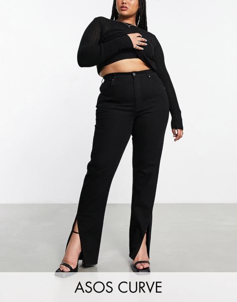 ASOS DESIGN Curve - Sort slim fit-jeans med lige ben og slids i kanten - view 1