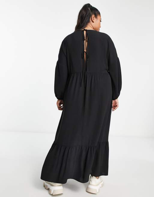 ASOS DESIGN Curve - Sort smock-midikjole, 2 af 4