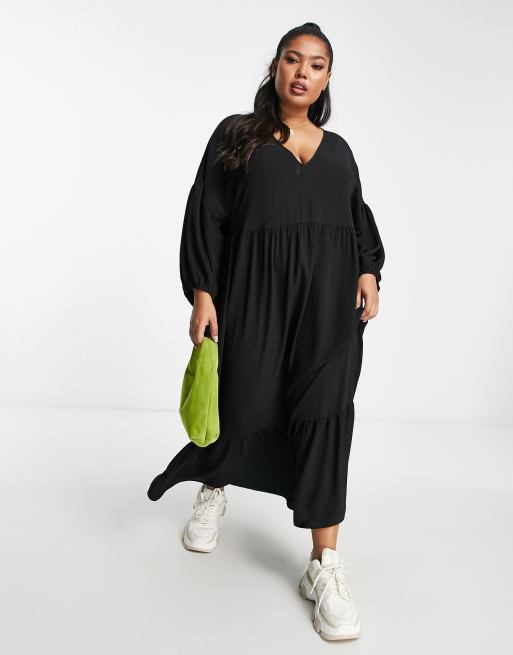 ASOS DESIGN Curve - Sort smock-midikjole, 4 af 4