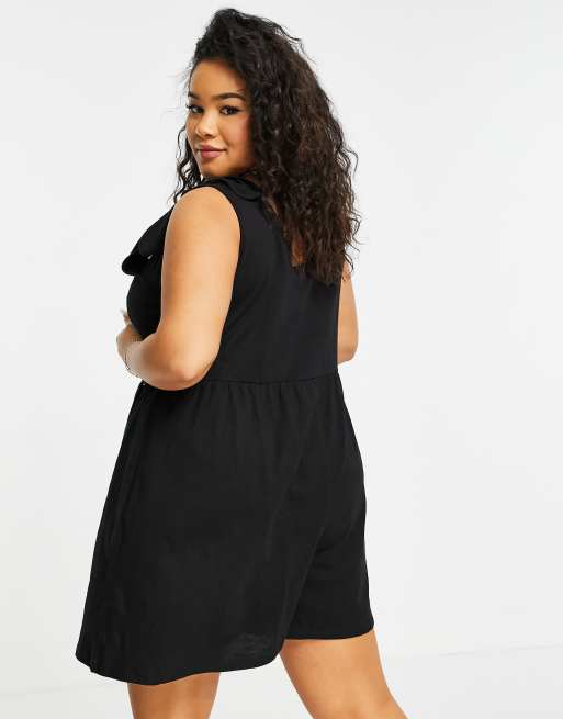ASOS DESIGN Curve - Sort smock-playsuit der bindes i skulderen, 2 af 4