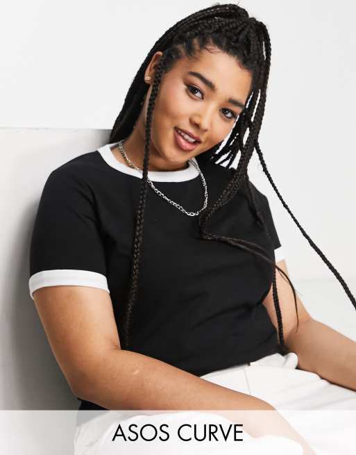 ASOS DESIGN Curve - Sort T-shirt med kontrastfarvede detaljer