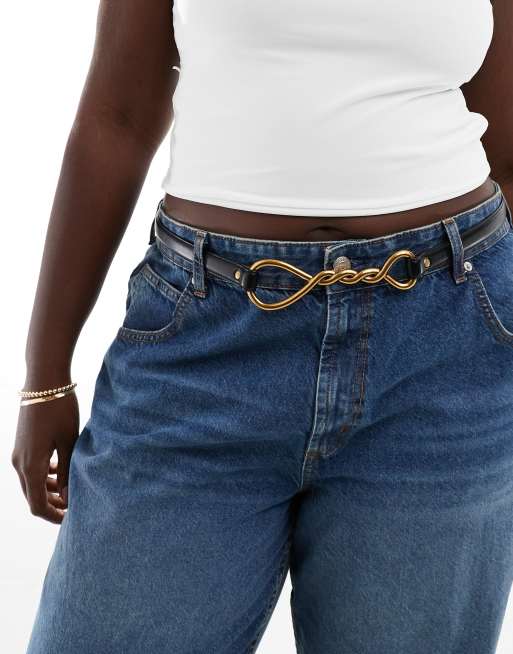 ASOS DESIGN Curve - Sort talje-bælte med snoet spænde