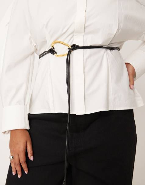 ASOS DESIGN Curve - Sort talje- og hoftebælte med hamret løkkedesign - view 1