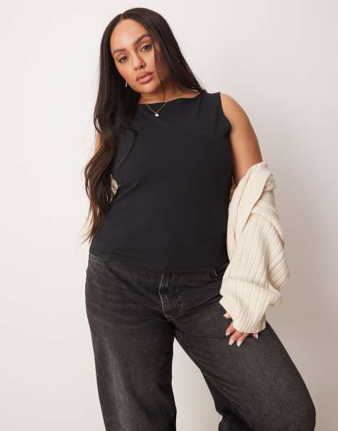 ASOS DESIGN Curve - Sort tanktop med bådudskæring - view 1