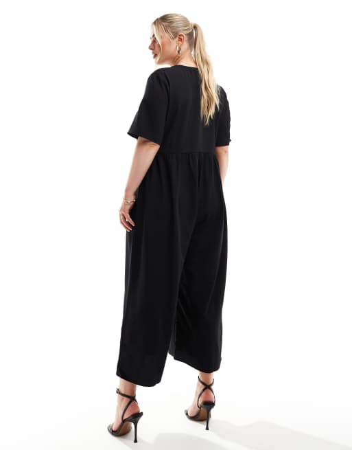 ASOS DESIGN Curve - Sort tea-jumpsuit med korte ærmer, 3 af 4