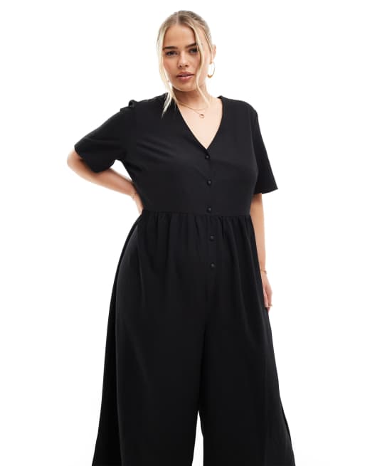 ASOS DESIGN Curve - Sort tea-jumpsuit med korte ærmer, 4 af 4