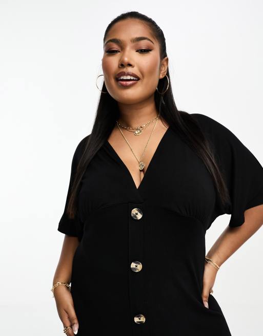 ASOS DESIGN Curve - Sort tea-midikjole med flagrende ærmer og knapper, 4 af 4