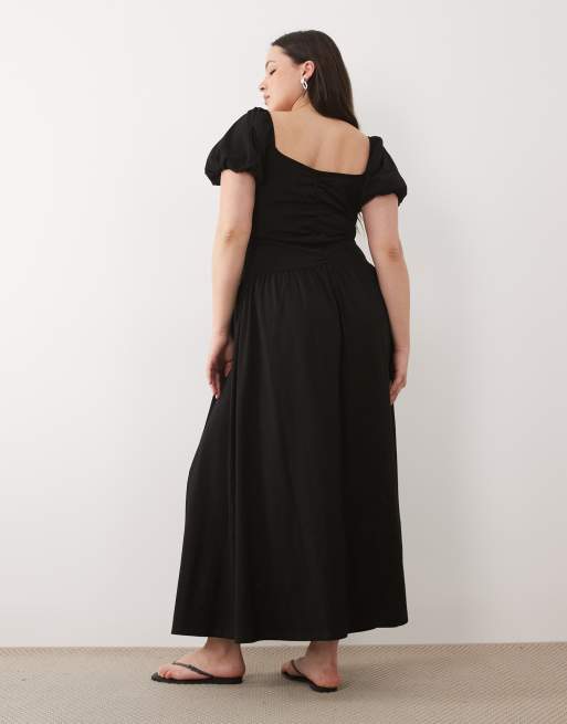 ASOS DESIGN Curve - Sort tea-midikjole med rynker foran, 4 af 4