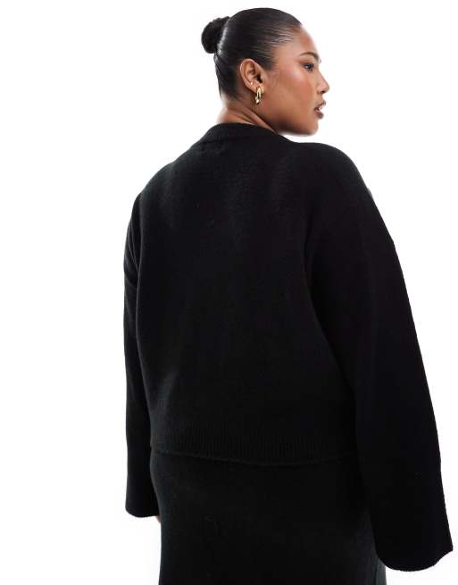 ASOS DESIGN Curve - Sort trøje med rund hals og vide mancheter i firkantet pasform, 3 af 4