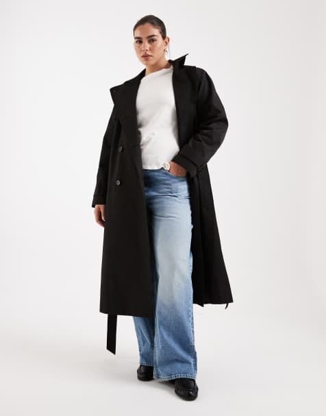 ASOS DESIGN Curve - Sort vandafvisende longline-trenchcoat - view 1