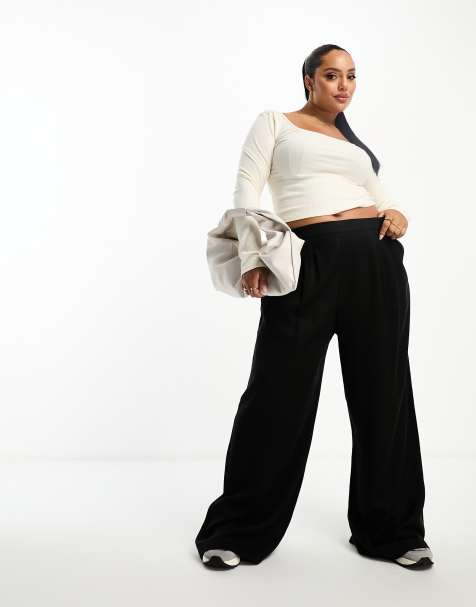 ASOS DESIGN Curve - Sorte bukser med vide ben og lige front - view 1