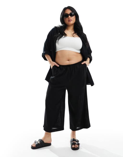 ASOS DESIGN Curve - Sorte culottes i hørblanding