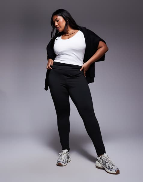 ASOS DESIGN Curve - Sorte formende leggings med bred linning - view 1