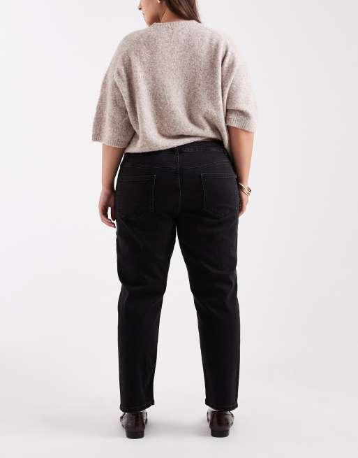 ASOS DESIGN Curve - Sorte forvaskede og smalle mom-jeans, 2 af 5