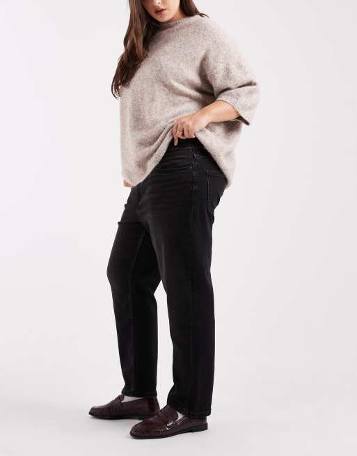 ASOS DESIGN Curve - Sorte forvaskede og smalle mom-jeans, 3 af 5