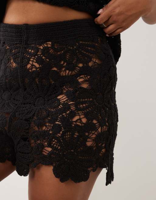 ASOS DESIGN Curve - Sorte hæklede shorts - Del af sæt, 2 af 5