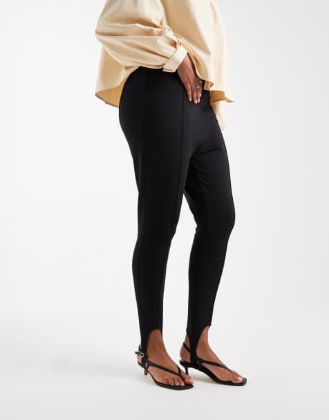 ASOS DESIGN Curve - Sorte leggings med fodstropper i ponte - view 1