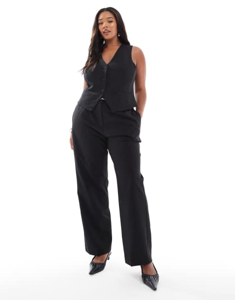 ASOS DESIGN Curve - Sorte skræddersyede bukser i slim fit med lige ben - view 1