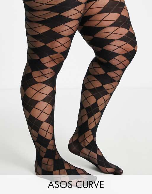 ASOS DESIGN Curve - Sorte strømpebukser i 30 denier med argyle-tern