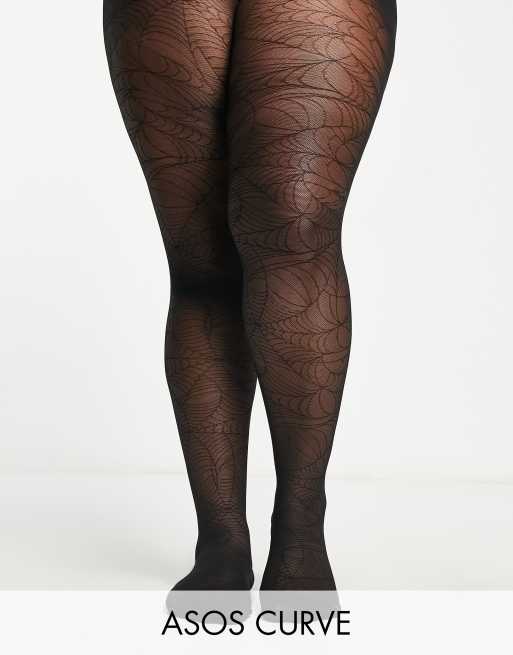 ASOS DESIGN Curve - Sorte strømpebukser i fiskenet-mesh