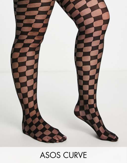 ASOS DESIGN Curve - Sorte tights med tern
