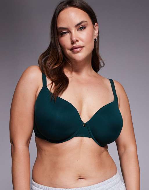 ASOS DESIGN Curve - Soutien-gorge invisible à bonnets moulés avec breloque et bretelles gaufrées - Vert forêt, 4 de 4