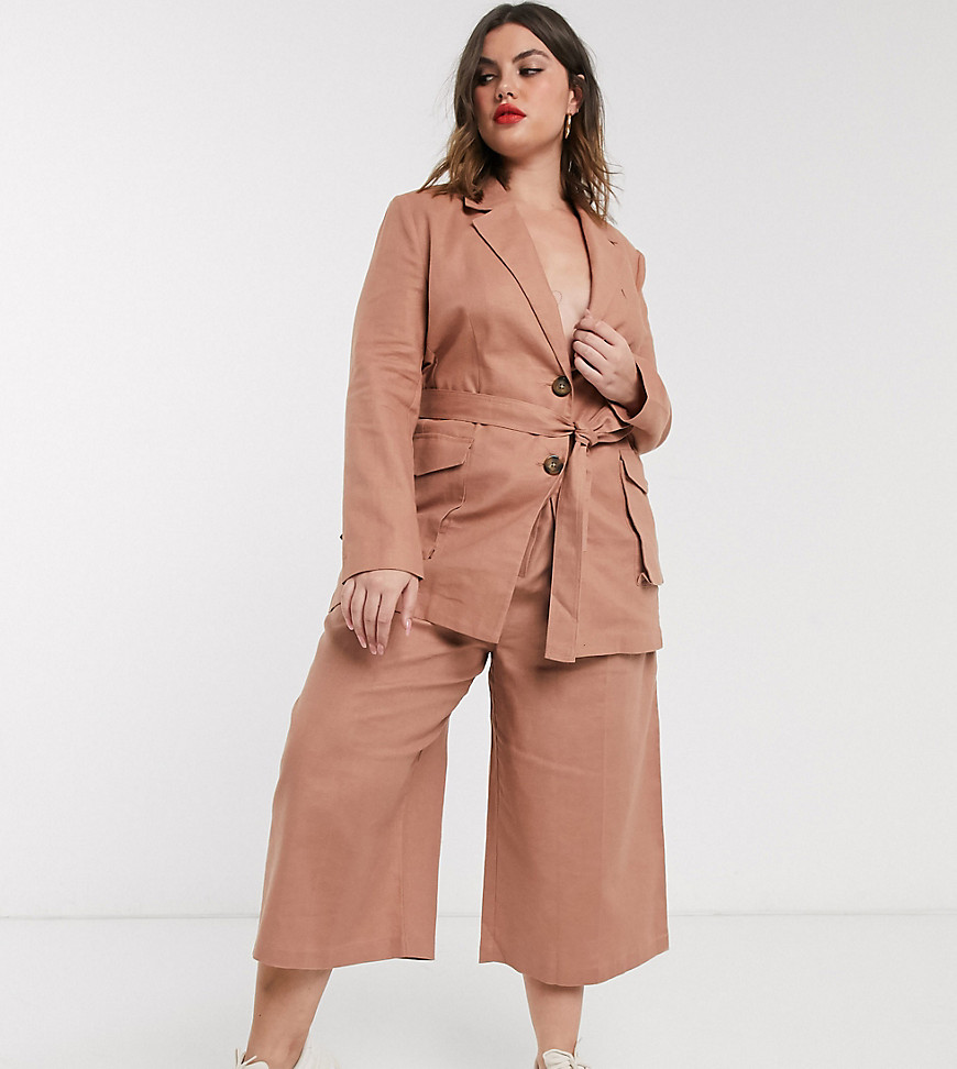 ASOS DESIGN Curve splendid linen suit culottes-Brown