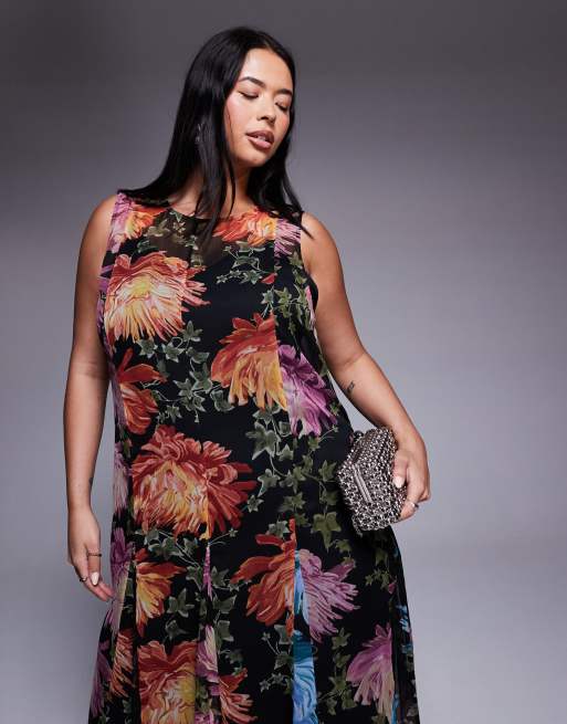 ASOS DESIGN Curve spliced maxi dress with godet hem in floral print