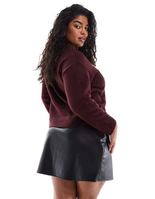 Plus size burgundy leather skirt best sale