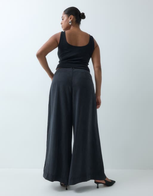 ASOS DESIGN Curve spodnie z szerokimi nogawkami i kopertowym detalem w czerni, 5 z 5