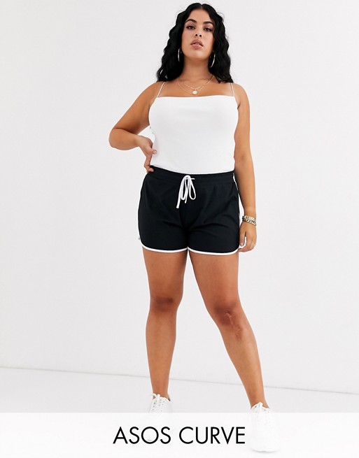 ASOS DESIGN Curve sporty runner shorts with contrast binding
