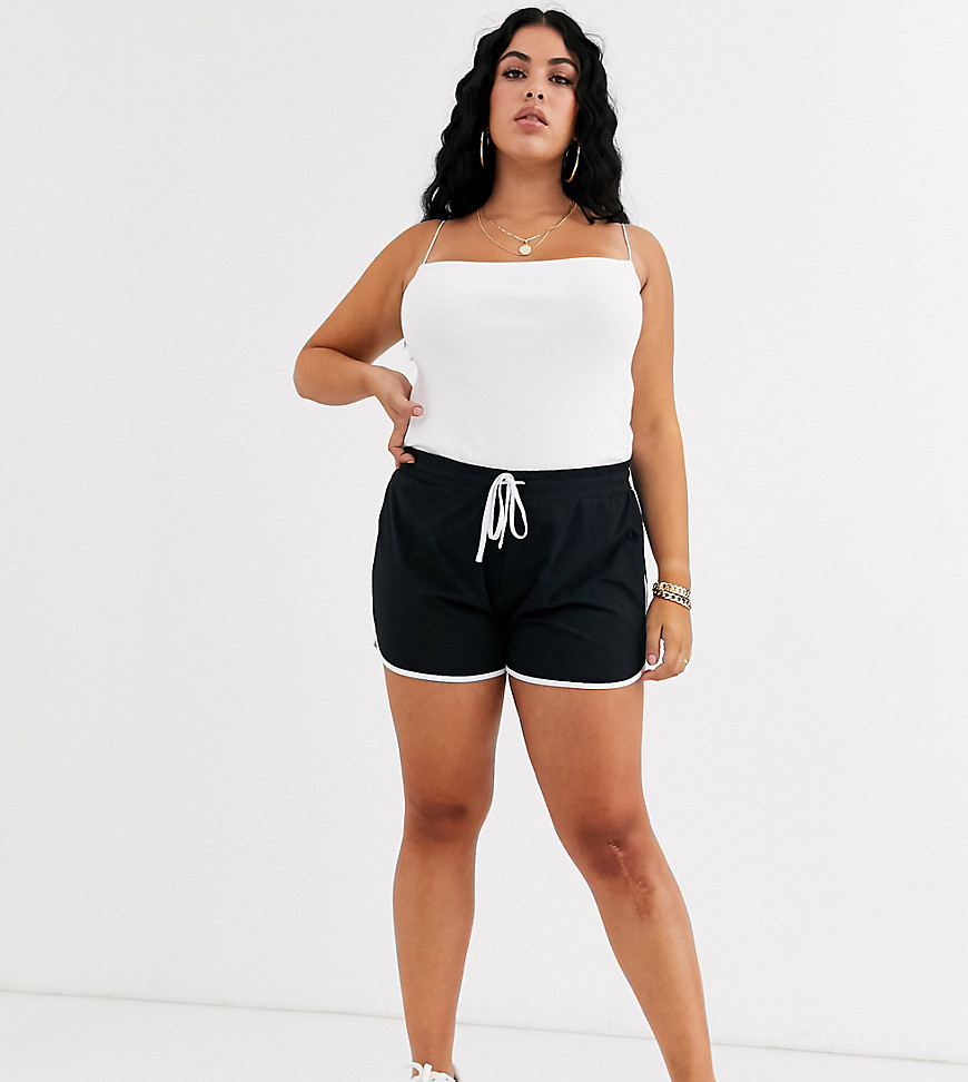 ASOS DESIGN Curve sporty runner shorts with contrast binding-Black