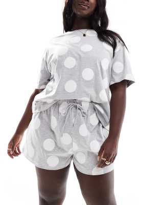 Asos Design Curve Spot Oversized Tee & Short Pyjama Set In Grey Marl