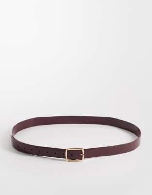 ASOS DESIGN Curve square buckle belt in patent burgundy