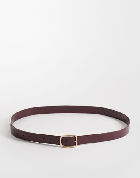 ASOS DESIGN Curve square buckle belt in patent burgundy - view 1