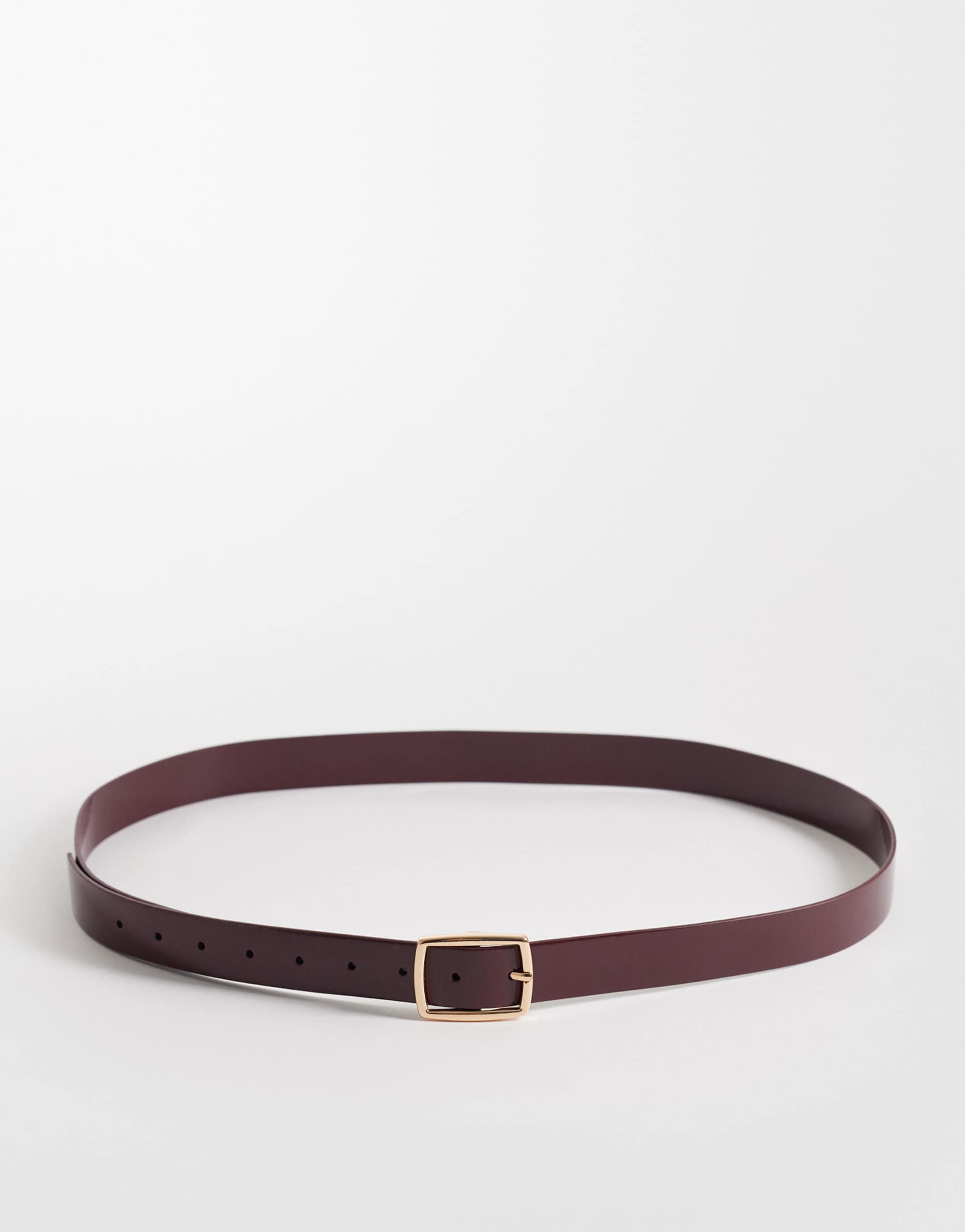 asos design curve square buckle belt in patent burgundy