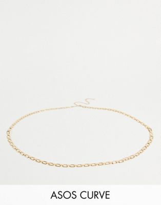 ASOS DESIGN Curve square chain waist and hip belt in gold