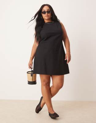 Asos Curve Asos Design Curve Square High Neck Mini Dress With Shirred Back