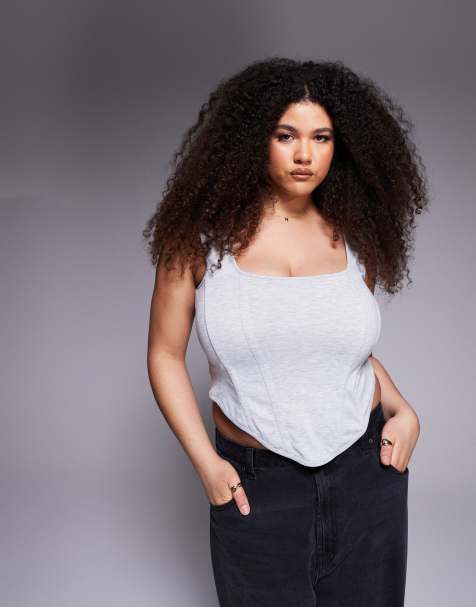 ASOS DESIGN Curve square neck corset top in grey marl - view 1