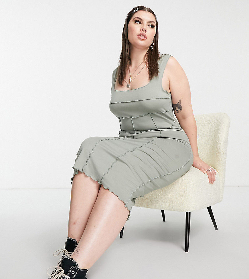 Plus-size dress by ASOS Curve The scroll is over Square neck Sleeveless style Seam details Bodycon fit